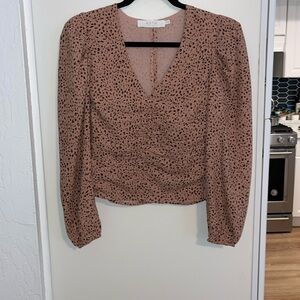 Astr Ruched V-Neck Long Sleeve Blouse